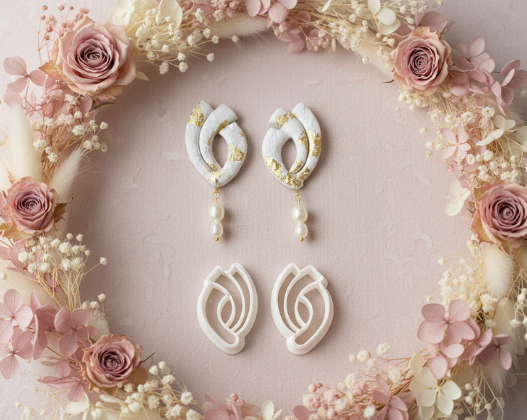 Lot de 2 emporte-pièces pour boucles d’oreilles – Formes organiques ajourées gauche droite – DIY argile polymère. EP-40