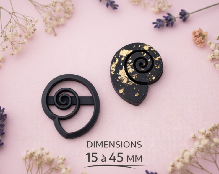 Emporte-pièce Spirale Coquillage – 15 à 45 mm au choix – Découpe bijoux pâte polymère – Fabriqué en France - EP-112