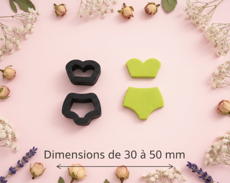 Emporte-pièce bijoux pâte polymère maillot bikini – outil DIY boucles d’oreilles – 30 à 50 mm – fabriqué en France. EP-114