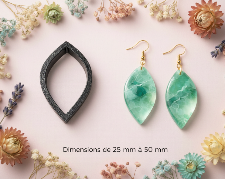 Emporte-pièce Goutte Allongée / Feuille – 25 à 50 mm au choix – Découpe bijoux pâte polymère – Fabriqué en France - EP-104