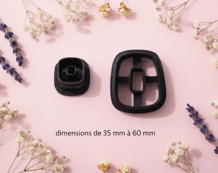 Lot de 2 emporte-pièces Carré et Rectangle Arrondi – 35 à 60 mm au choix – Découpe bijoux pâte polymère – Fabriqué en France - EP-102