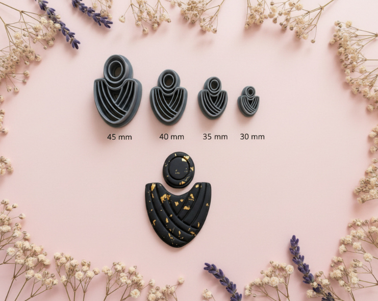 Emporte-pièce Éventail Art Déco avec rond – 30 à 45 mm au choix – Découpe bijoux pâte polymère – Fabriqué en France. EP-75