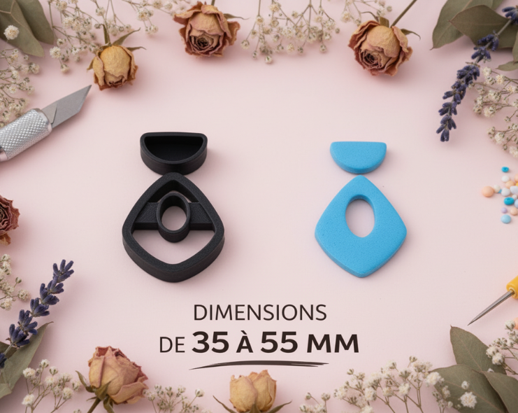 Emporte-pièces bijoux pâte polymère goutte moderne – lot de 2 – outil DIY boucles d’oreilles – 35 à 55 mm – fabriqué en France. EP-122