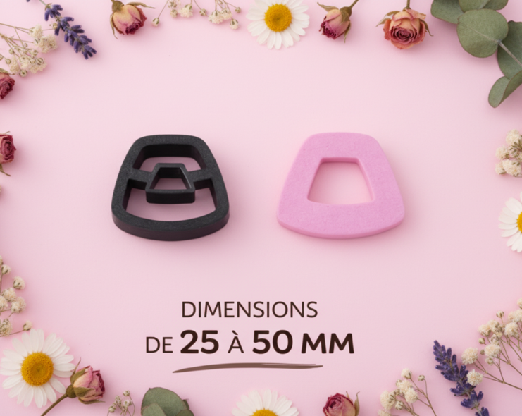 Emporte-pièce bijoux pâte polymère trapèze ajouré – outil DIY boucles d’oreilles – 25 à 50 mm – fabriqué en France. EP-123