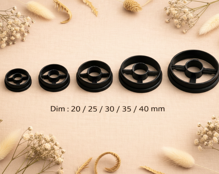 Emporte-pièce rond au choix 20 / 25 / 30 / 35 / 40 mm – Découpe pâte polymère FIMO – Outil bijoux DIY – Fabriqué en France. Ep-32.