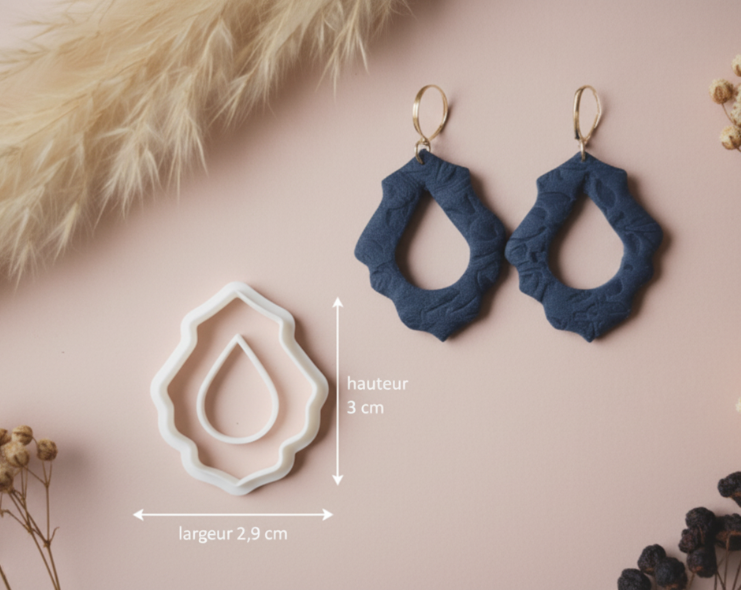 Emporte-pièce pour boucles d’oreilles – Goutte ajourée contour ondulé – DIY argile polymère