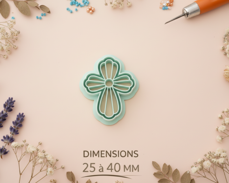 Emporte-pièce fleur croix ajourée – cutter pâte polymère bijoux DIY pampilles – 25 à 40 mm – EP-196 – fabriqué en France