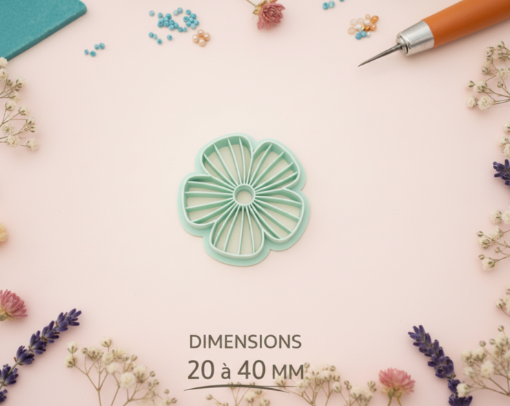 Emporte-pièce fleur ajourée graphique – cutter pâte polymère bijoux DIY pampilles – 20 à 40 mm – EP-193 – fabriqué en France