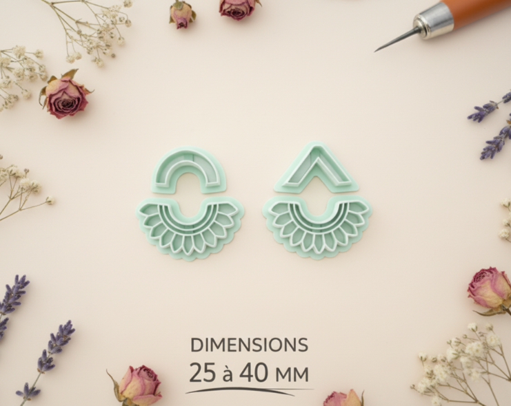 Emporte-pièces géométriques ajourés – lot de 2 cutters pâte polymère – pampilles bijoux DIY – arche douce & pointe élégante – 25 à 40 mm – EP-191 – fabriqué en France