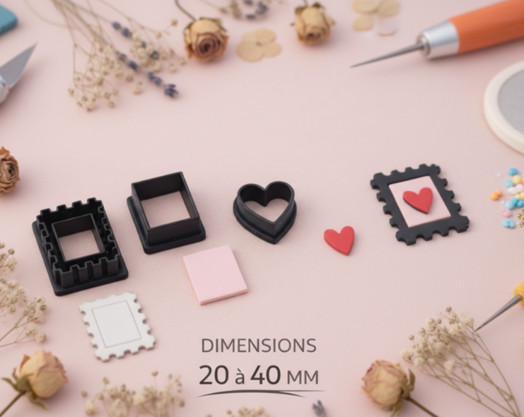 Emporte-pièces timbre cœur – lot de 3 cutters pâte polymère – bijoux DIY pampilles – 20 à 40 mm – fabriqué en France. EP- 140