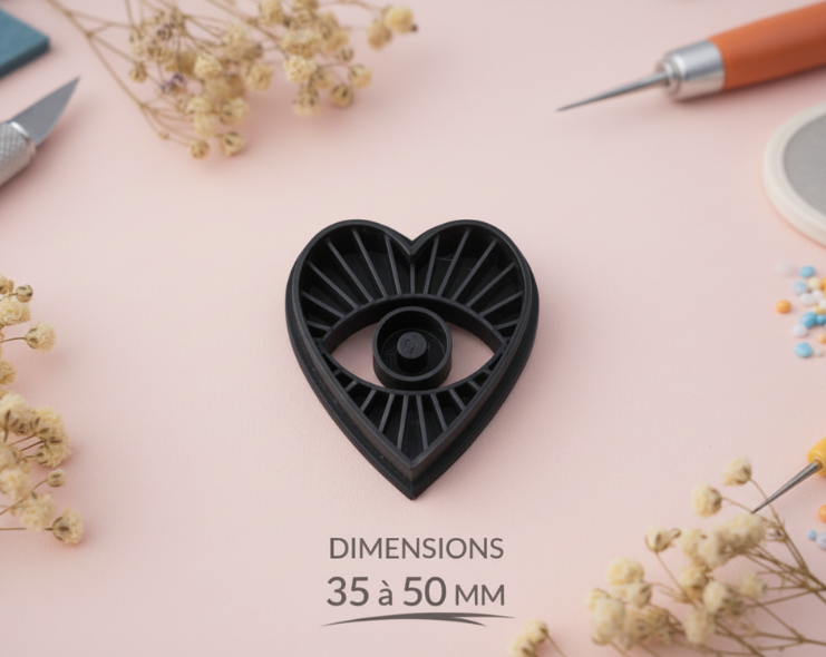 Emporte-pièce cœur œil – bijoux pâte polymère – cutter DIY pampilles – 35 à 50 mm – EP-141 – fabriqué en France