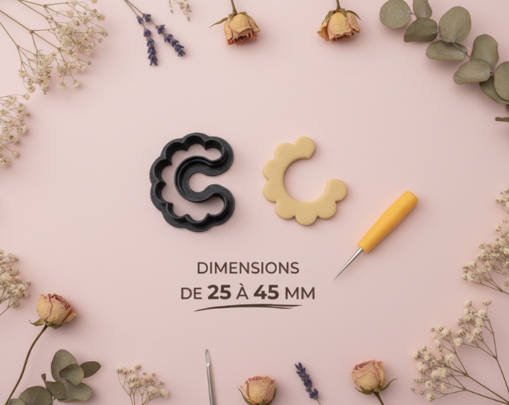 Emporte-pièce créoles festonnées – boucles d’oreilles pâte polymère – cutter bijoux DIY – forme arc festonné – 25 à 45 mm – fabriqué en France. EP-132