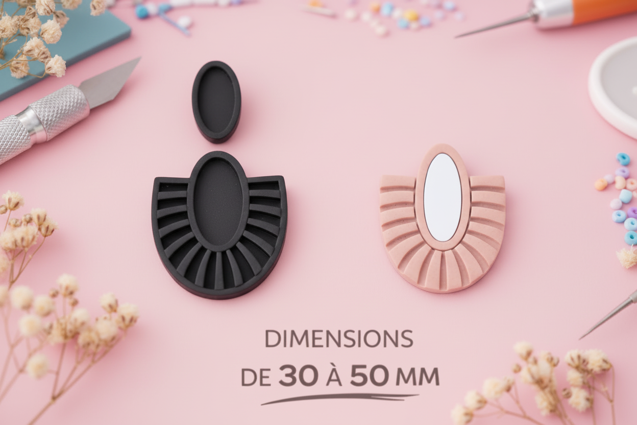 Emporte-pièce boucles d’oreilles éventail géométrique – bijoux pâte polymère – cutter clay earrings – 30 à 50 mm – fabriqué en France. EP-124