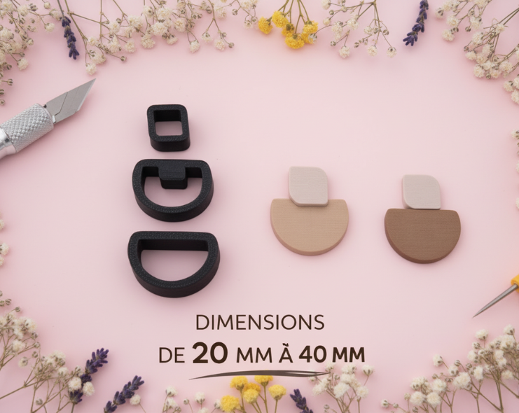 Emporte-pièce boucles d’oreilles géométriques – lot de 3 cutters pâte polymère – bijoux DIY – 20 à 40 mm – fabriqué en France. EP-129