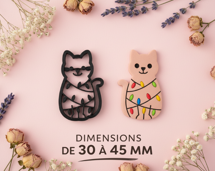 Emporte-pièce bijoux pâte polymère chat décoré – outil DIY boucles d’oreilles – 30 à 45 mm – fabriqué en France. EP 115.