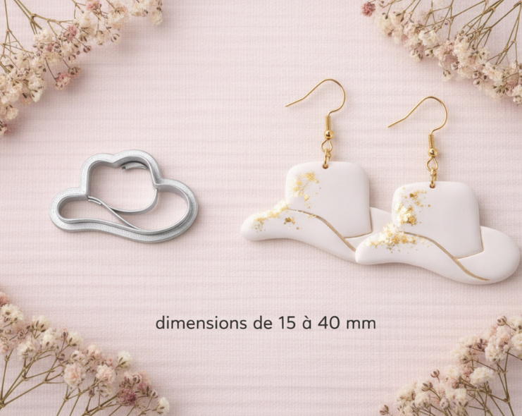 Emporte-pièce Chapeau Cowboy – 15 à 40 mm au choix – Découpe bijoux pâte polymère – Fabriqué en France - EP-109