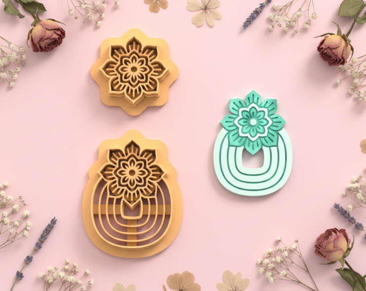 Emporte-pièce boucle d’oreille arc & fleur mandala – bijoux pâte polymère – 30 à 50 mm – EP-205