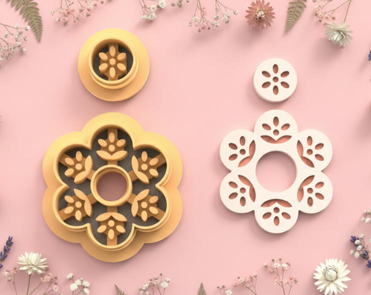 Emporte-pièce fleur ajourée & mini fleur – bijoux pâte polymère – 30 à 50 mm – EP-206