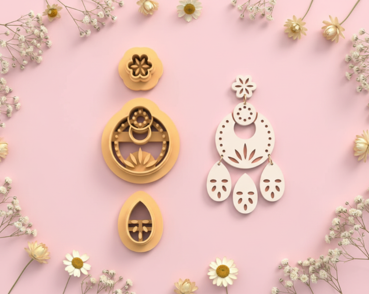 Emporte-pièce boucles d’oreilles bohème mandala – pendentif floral ajouré – bijoux pâte polymère DIY – 40 à 60 mm – EP-213