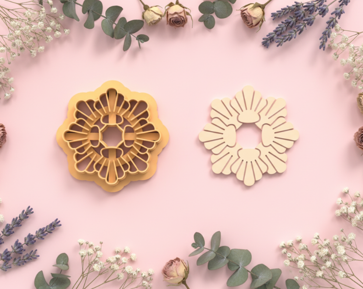 Emporte-pièce fleur géométrique ajourée – bijoux pâte polymère – 25 à 45 mm – EP-214