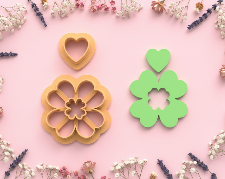 Emporte-pièce fleur cœur & mini cœur – bijoux pâte polymère – 25 à 45 mm – EP-216