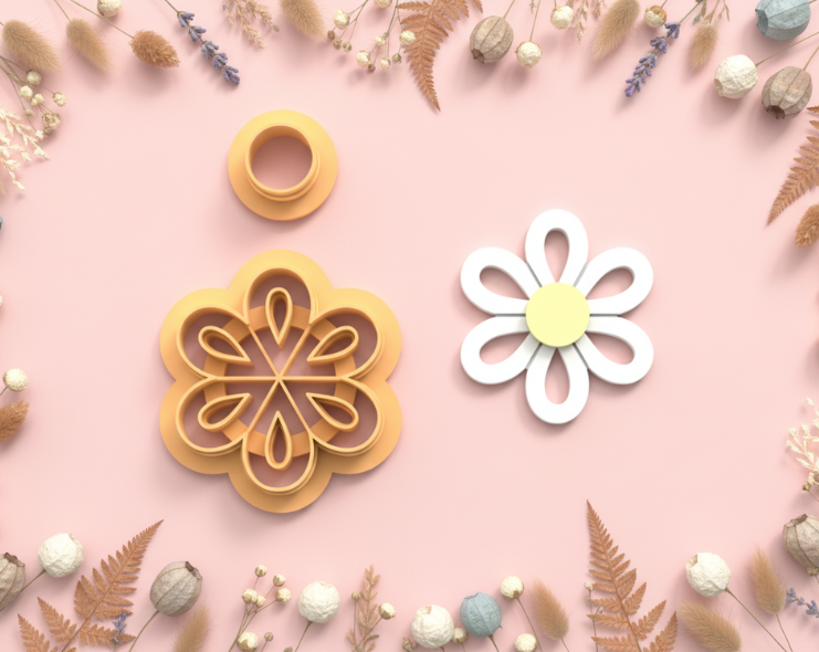 Emporte-pièces fleur marguerite stylisée & rond – lot de 2 – bijoux pâte polymère – 25 à 45 mm – EP-218