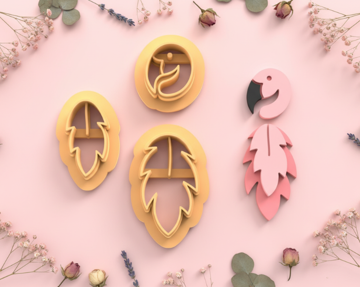 Emporte-pièces feuilles & flamant rose – lot de 3 – bijoux pâte polymère – 30 à 50 mm – EP-220