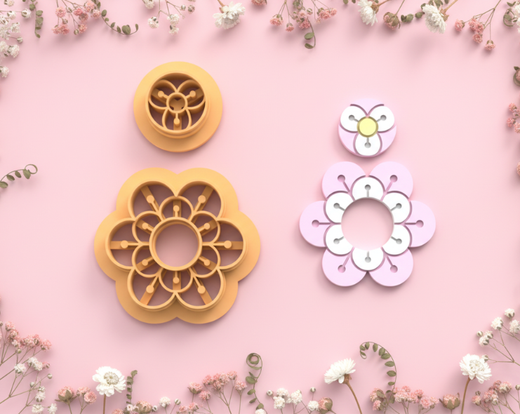 Emporte-pièces fleur ajourée & mini fleur – lot de 2 – bijoux pâte polymère – 30 à 50 mm – EP-221