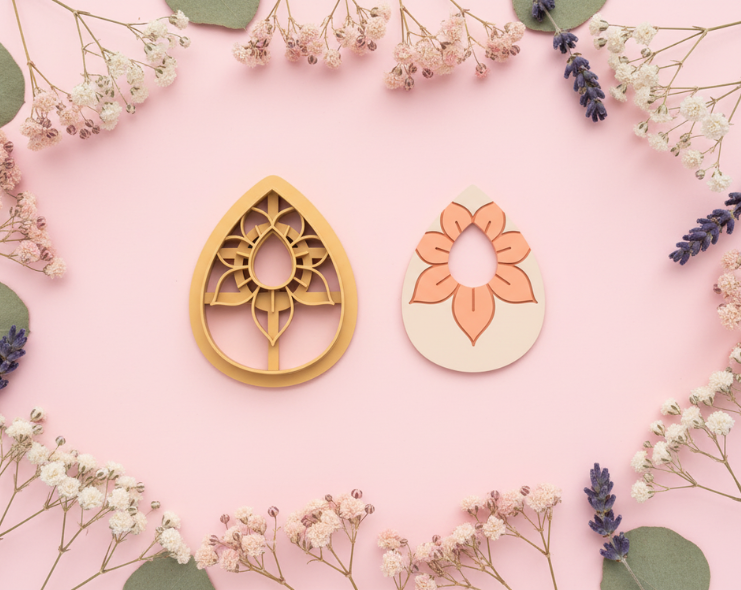 Emporte-pièce goutte fleur ajourée – bijoux pâte polymère – 20 à 45 mm – EP-222