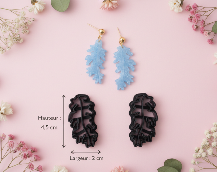 Emporte-pièces bijoux feuille dentelée – gauche et droite – 4,5 cm – DIY. EP-97