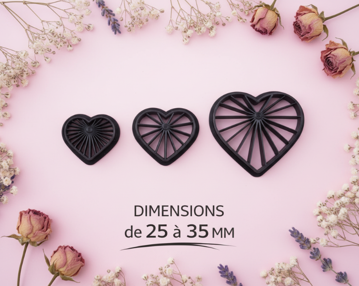 Emporte-pièce cœur ajouré rayons 25 / 30 / 35 mm – Découpe bijoux pâte polymère – Outil DIY – Fabriqué en France. EP-69