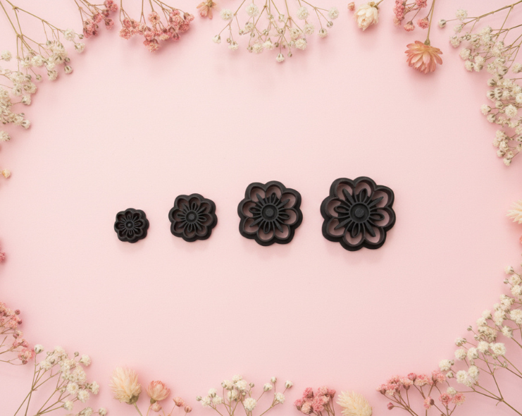Emporte-pièce fleur rosace pour bijoux DIY – 4 tailles 35 à 50 mm – outil pâte polymère – fabriqué en France. EP-49