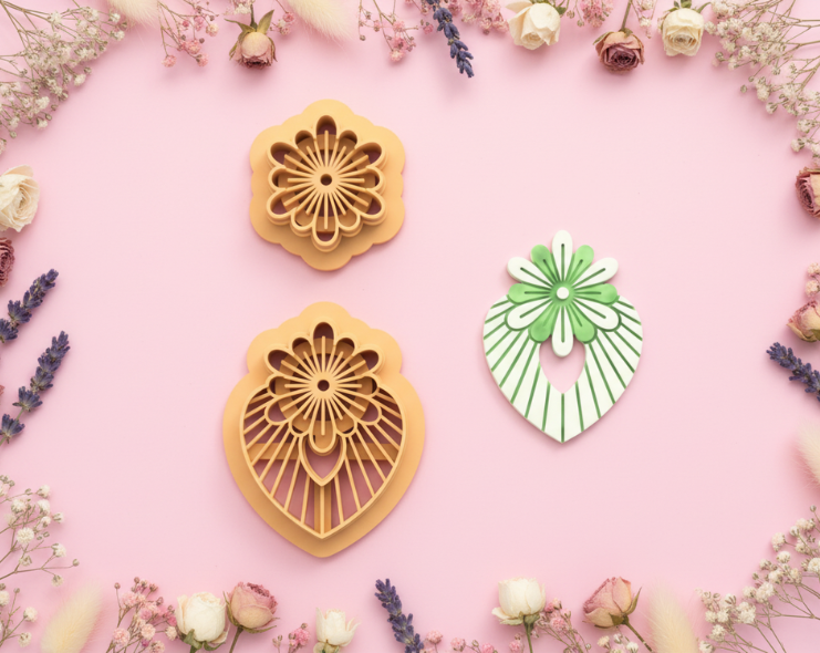Emporte-pièces fleur rayonnante – 2 parties – cutters pâte polymère bijoux – pampilles florales détaillées – design éventail – 30 à 50 mm – EP-203 – fabriqué en France