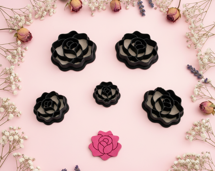 Emporte-pièce fleur rose pour bijoux DIY – 5 tailles de 20 mm à 40 mm – fabriqué en France