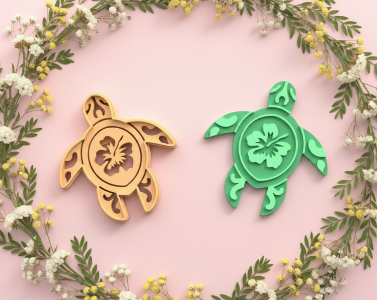 Emporte-pièce tortue tropicale hibiscus ajourée – bijoux pâte polymère – 30 à 50 mm – EP-229