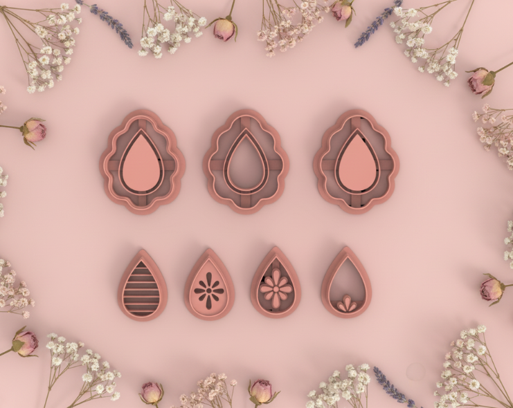 Lot de 7 emporte-pièces goutte fleur texturée – pâte polymère bijoux – effet relief élégant – DIY boucles d’oreilles