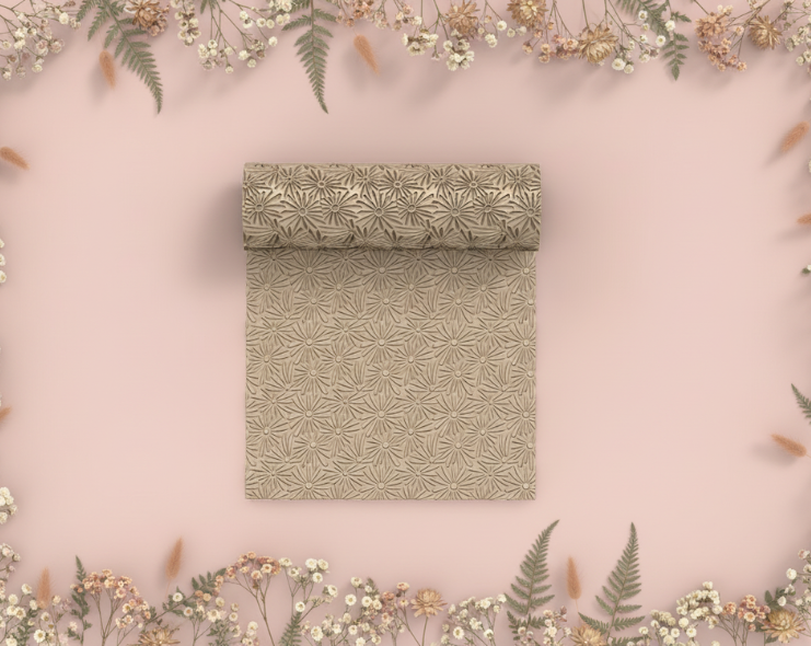 Rouleau texturé fleurs sauvages – texture pâte polymère – motif floral répétitif – DIY bijoux – 8 cm. RLWF
