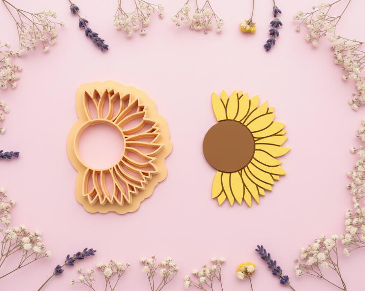 Emporte-pièce tournesol ajouré – bijoux pâte polymère – forme fleur soleil – DIY – 30 à 45 mm – EP-253