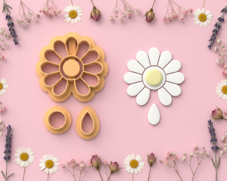 Emporte-pièce fleur marguerite ajourée + éléments – bijoux pâte polymère – pampilles DIY – 25 à 45 mm – EP-254