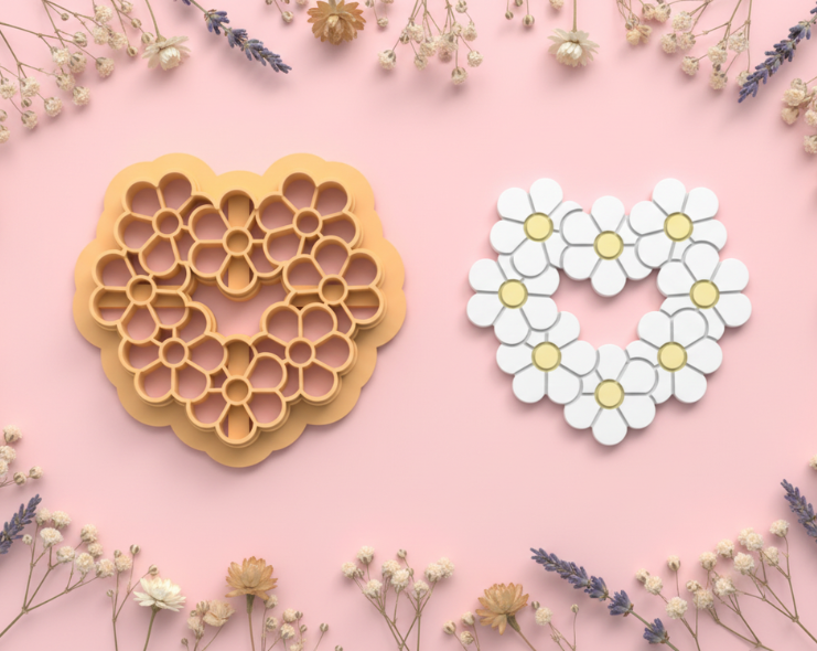 Emporte-pièce cœur fleurs ajouré – bijoux pâte polymère – motif floral – pampilles DIY – 25 à 45 mm – EP-255
