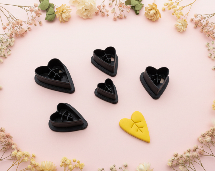 Emporte-pièce cœur nervuré 20 à 40 mm – Découpe bijoux pâte polymère – Outil boucles d’oreilles DIY – Fabriqué en France. EP-65