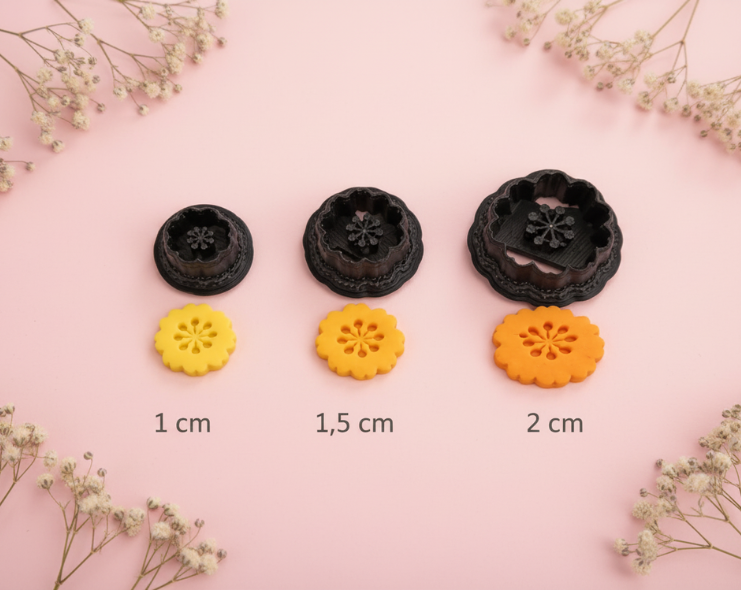 Lot de 3 emporte-pièces fleur ajourée pour bijoux DIY – 1 cm, 1,5 cm et 2 cm. EP-93