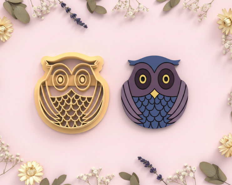 Emporte-pièce hibou – cutter pâte polymère bijoux DIY pampilles – motif chouette cartoon – 5 tailles 25 à 51 mm – EP-263 – fabriqué en France