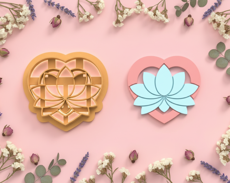 Emporte-pièce cœur lotus – cutter pâte polymère bijoux DIY pampilles – design floral zen et élégant – 25 à 45 mm – EP-265 – fabriqué en France