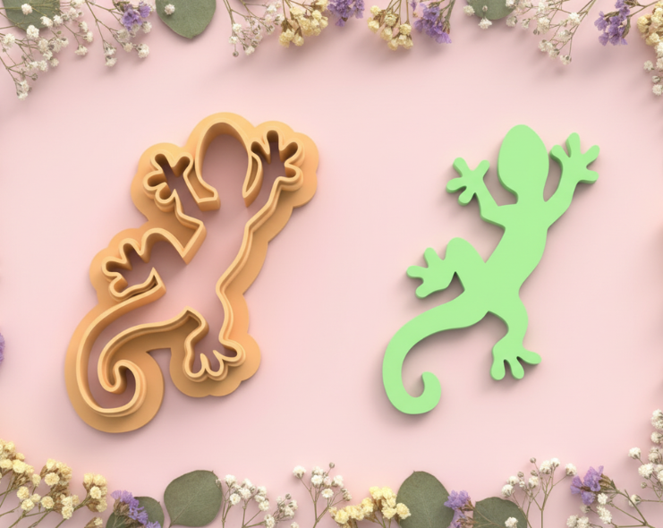 Emporte-pièce lézard gecko – cutter pâte polymère bijoux DIY pampilles – silhouette moderne – 25 à 45 mm – EP-267 – fabriqué en France