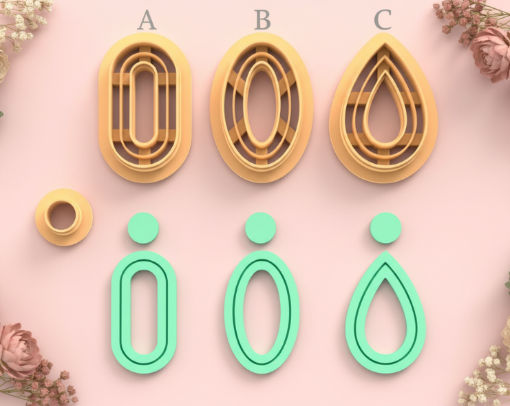Emporte-pièces ovales et goutte – lot de 2 cutters pâte polymère bijoux DIY pampilles – 3 modèles au choix A B C – 30 à 50 mm – EP-268 – fabriqué en France
