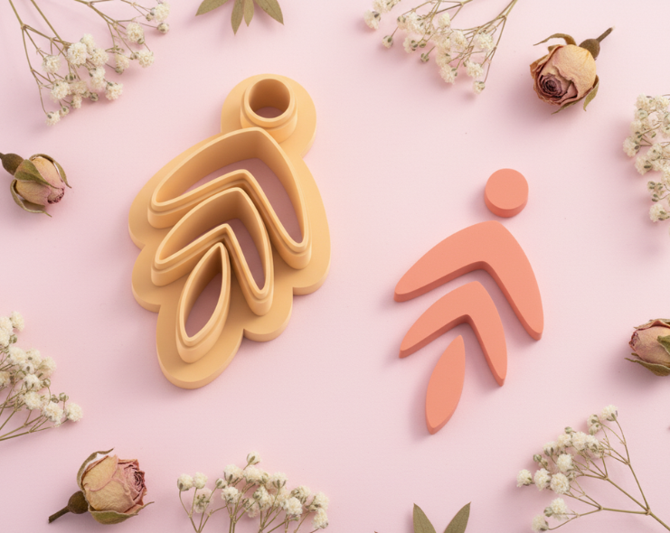 Emporte-pièces feuilles stylisées – 3 parties – cutters pâte polymère bijoux – pampilles effet végétal moderne – forme organique – 25 à 45 mm – EP-202 – fabriqué en France