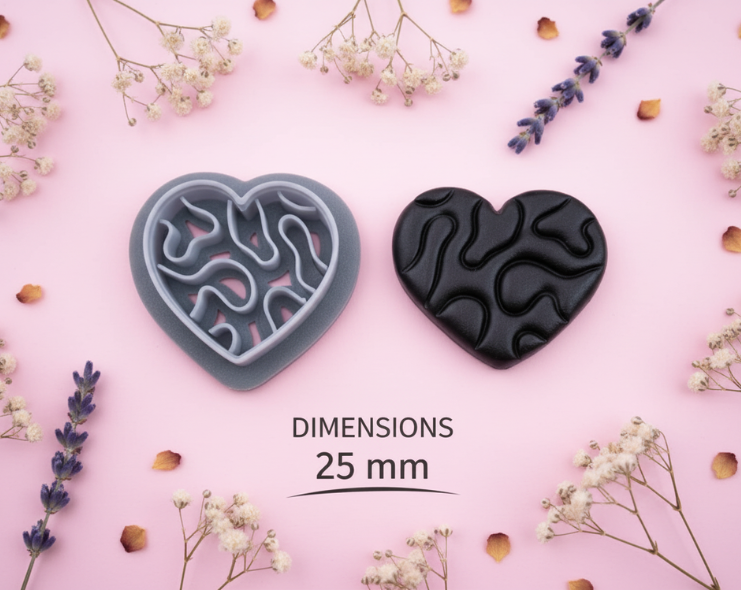 Emporte-pièce cœur ajouré 25 mm – Motif abstrait moderne – Découpe bijoux pâte polymère – Outil DIY – Fabriqué en France. EP-68