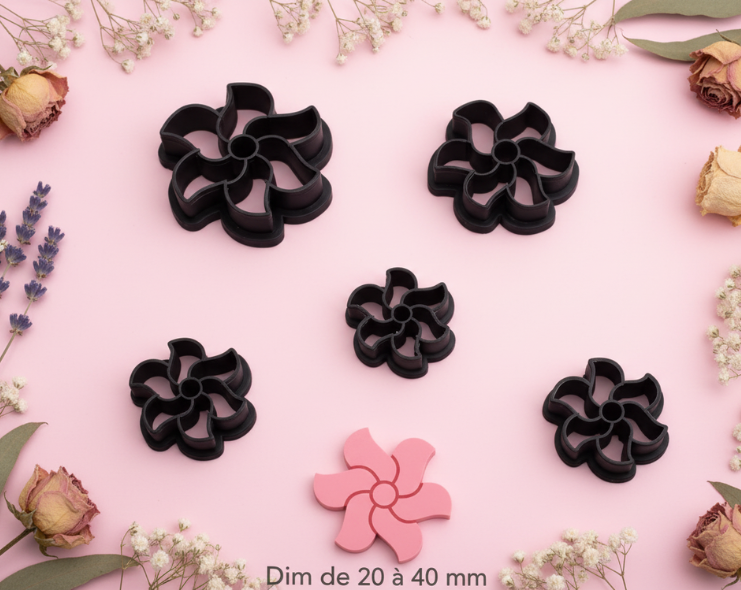 Emporte-pièce fleur spirale – DIY bijoux – 5 tailles disponibles de 20 à 40 mm. EP-428