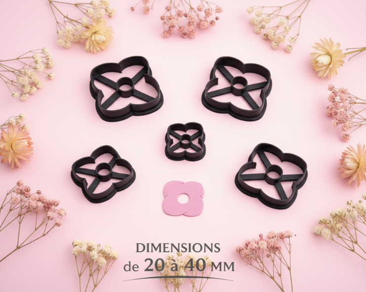 Emporte-pièce fleur ajourée 4 pétales pour bijoux DIY – 5 tailles de 20 à 40 mm – fabriqué en France. Idéal pampilles. EP-52